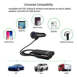 4-Port USB Car Charger with Extension Cable - Premierity