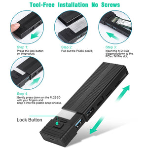 NVMe SSD Case with USB Hub & Card Reader