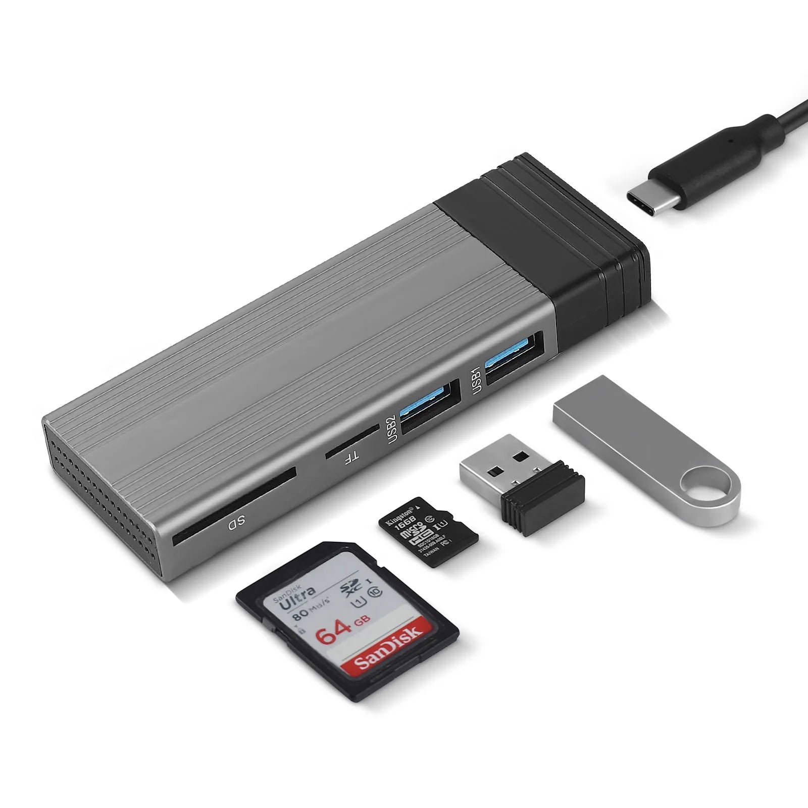 NVMe SSD Case with USB Hub & Card Reader