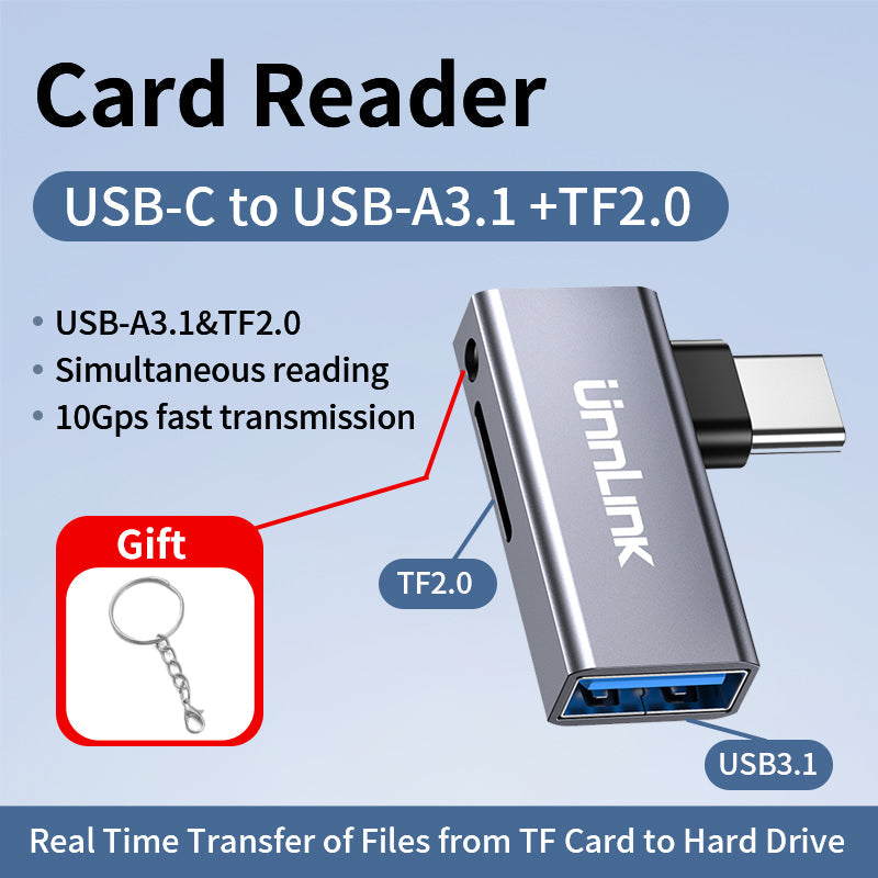 Portable 2-in-1 USB-C to USB3.1 & TF2.0 10Gbps Card Reader