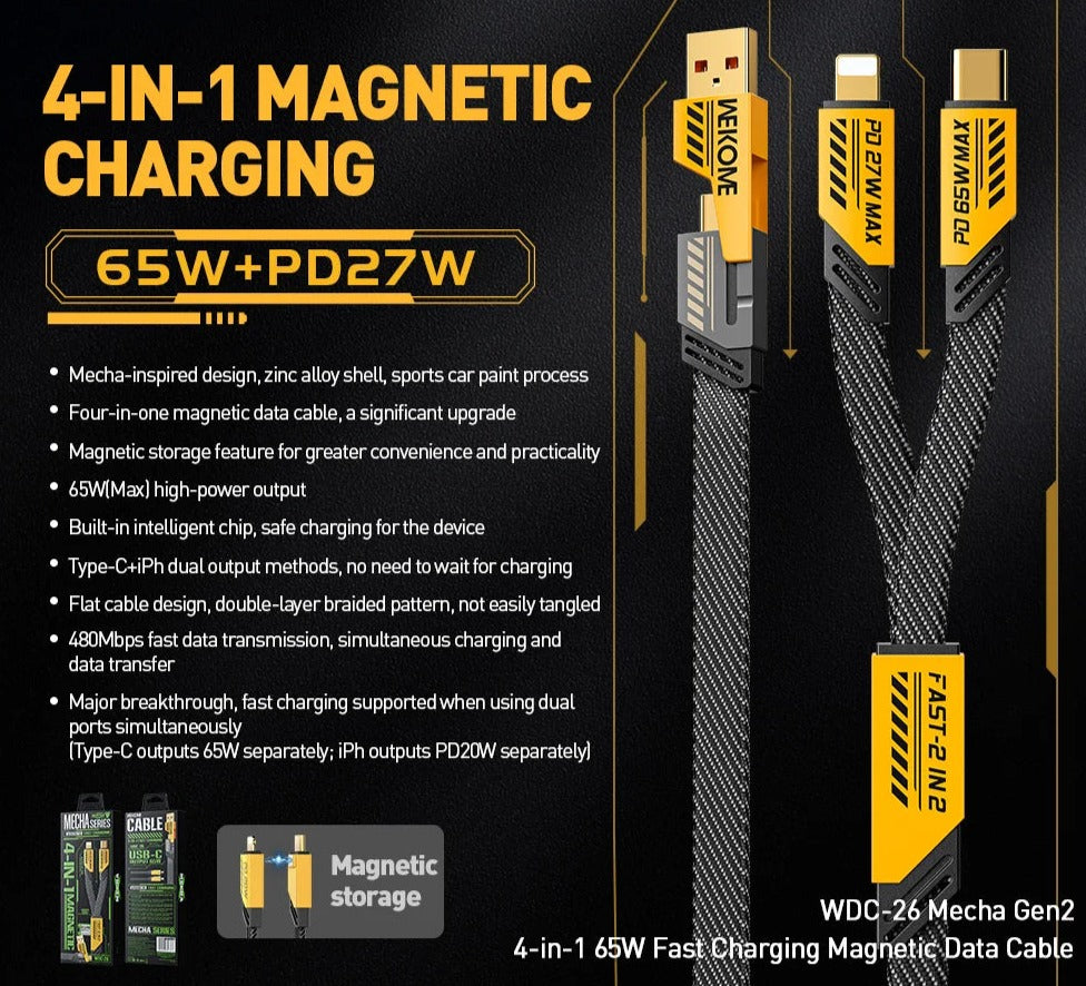 65W Mecha-Style 4in1 Charging Cable