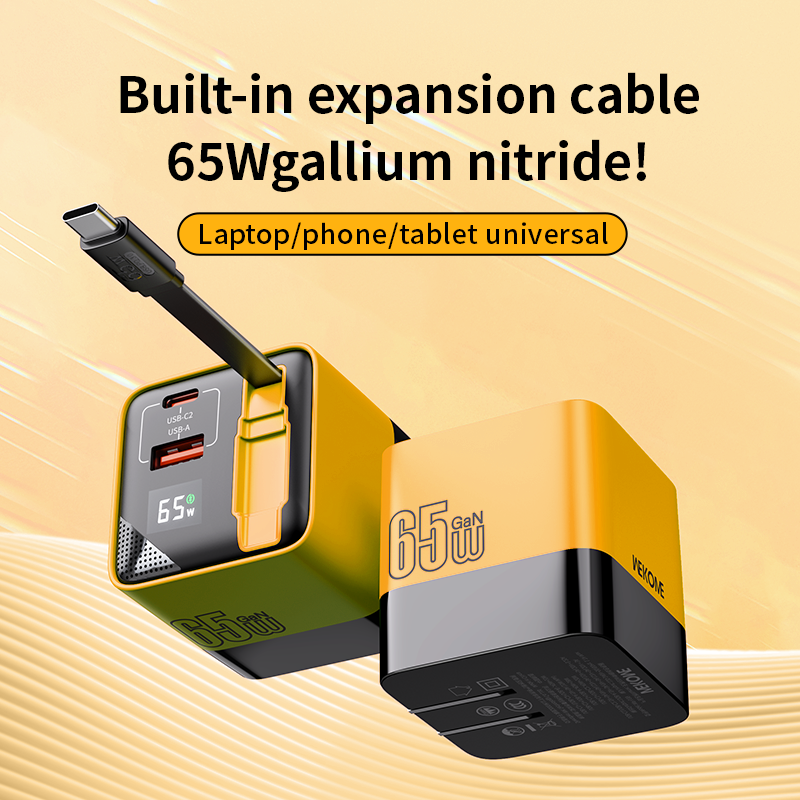 65W Fast Charger with Built-in Type-C Cable