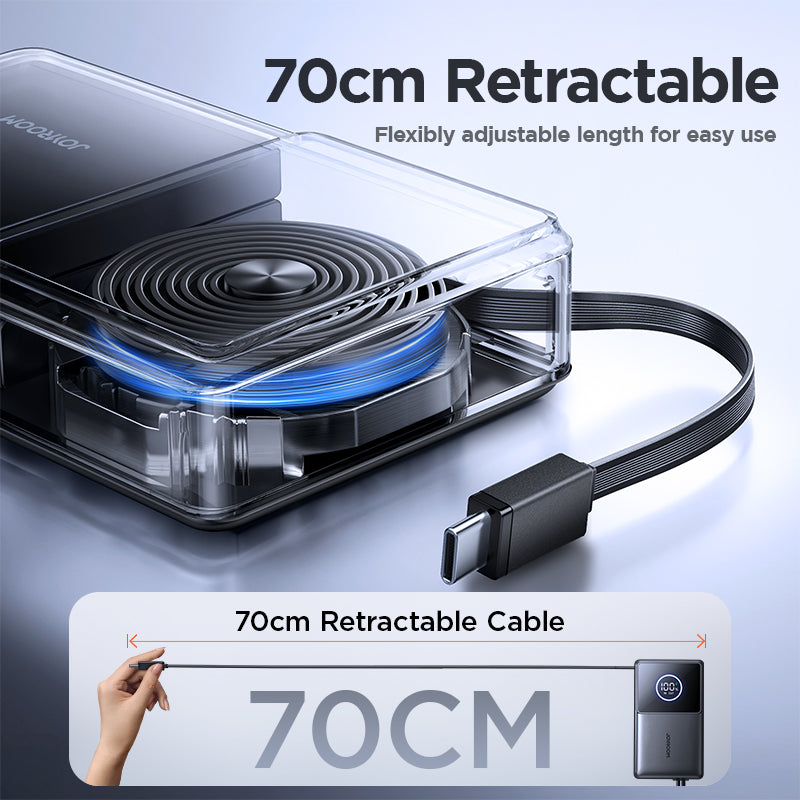 10,000mAh Power Bank with 70cm Retractable USB-C Cable