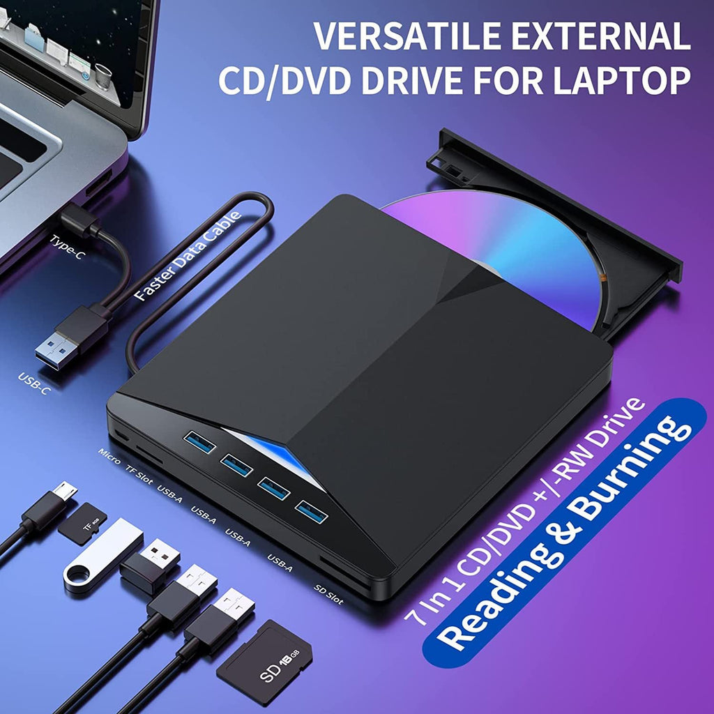 7-in-1 External CD/DVD Drive & USB Hub