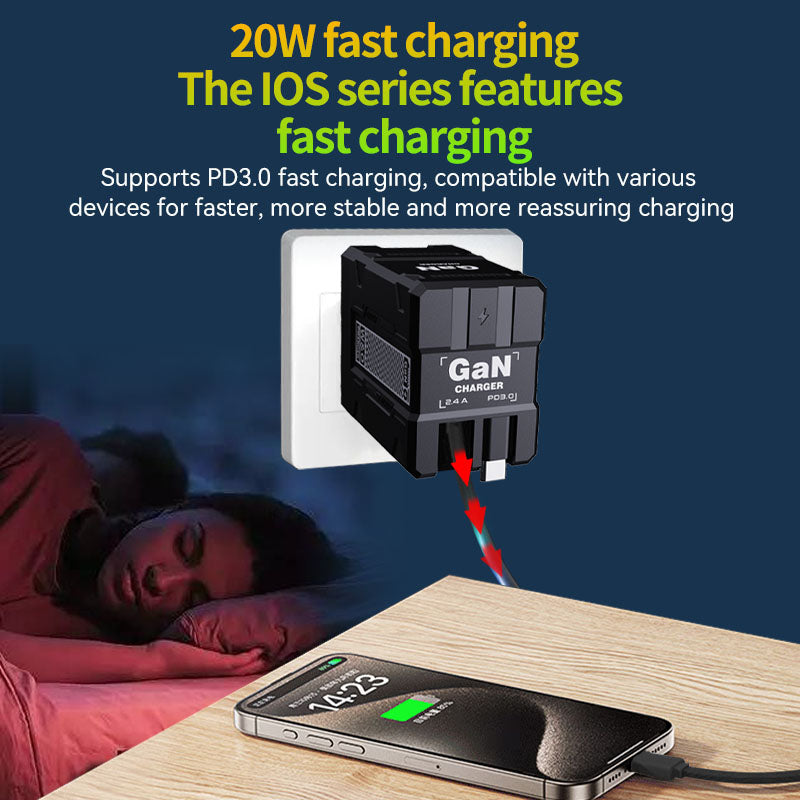 20W GaN Fast Charger with Dual Retractable Cables