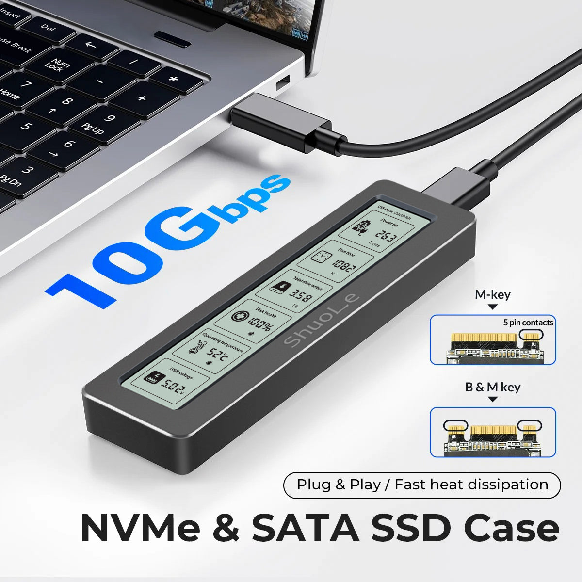M.2 NVMe/SATA SSD Case with Display