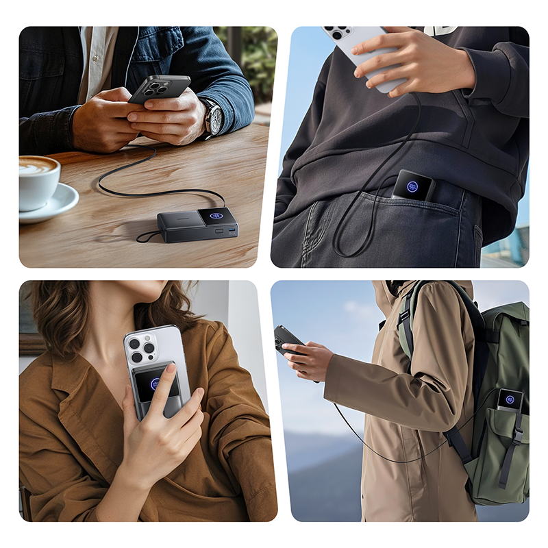 10,000mAh Power Bank with 70cm Retractable USB-C Cable