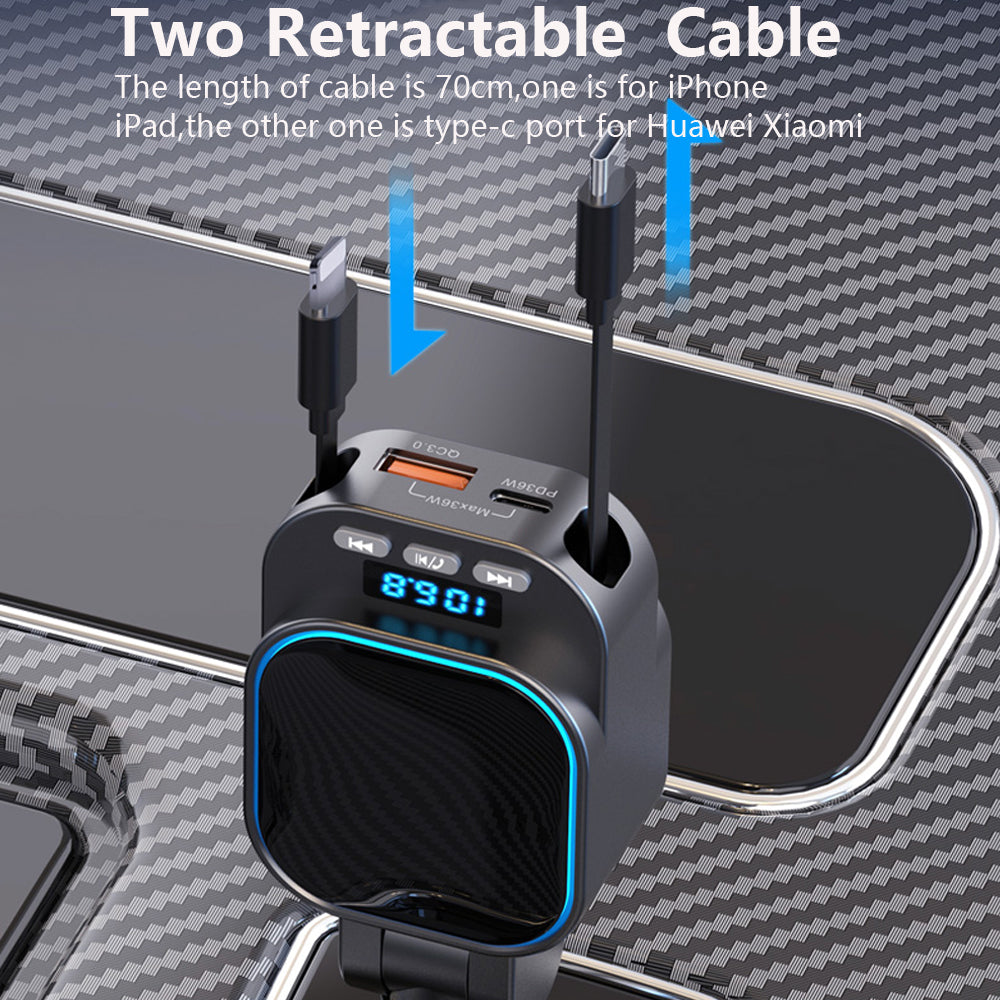 96W 4-in-1 Retractable Car Charger with Bluetooth