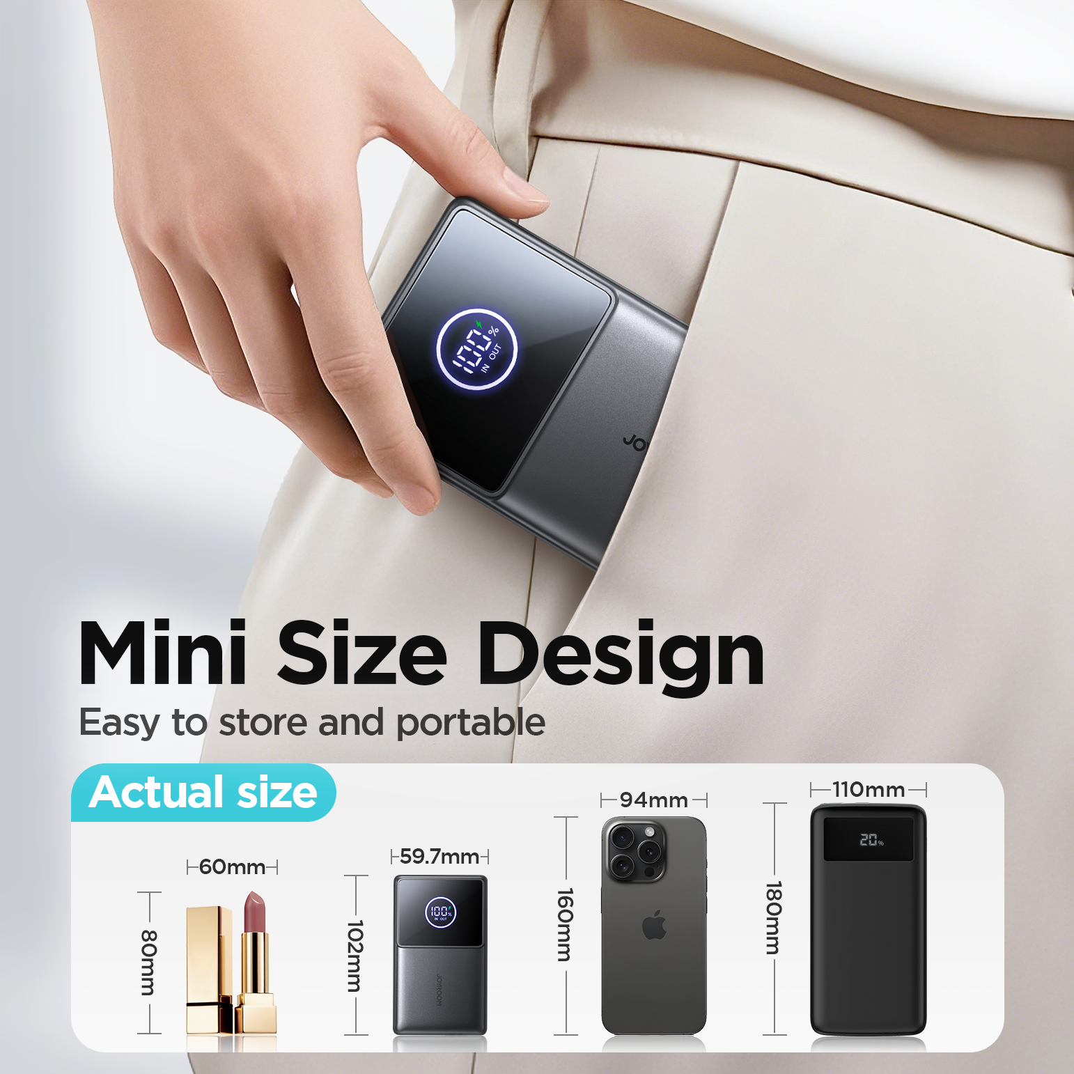 10,000mAh Power Bank with 70cm Retractable USB-C Cable