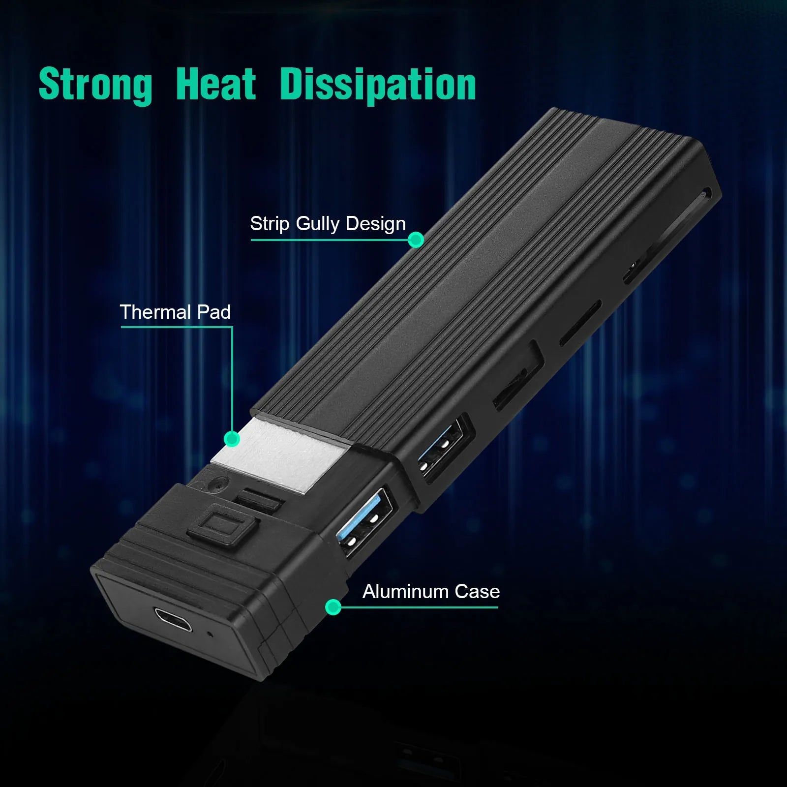 NVMe SSD Case with USB Hub & Card Reader
