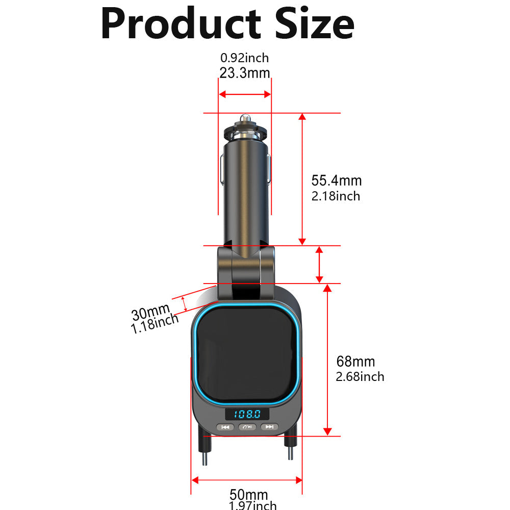 96W 4-in-1 Retractable Car Charger with Bluetooth