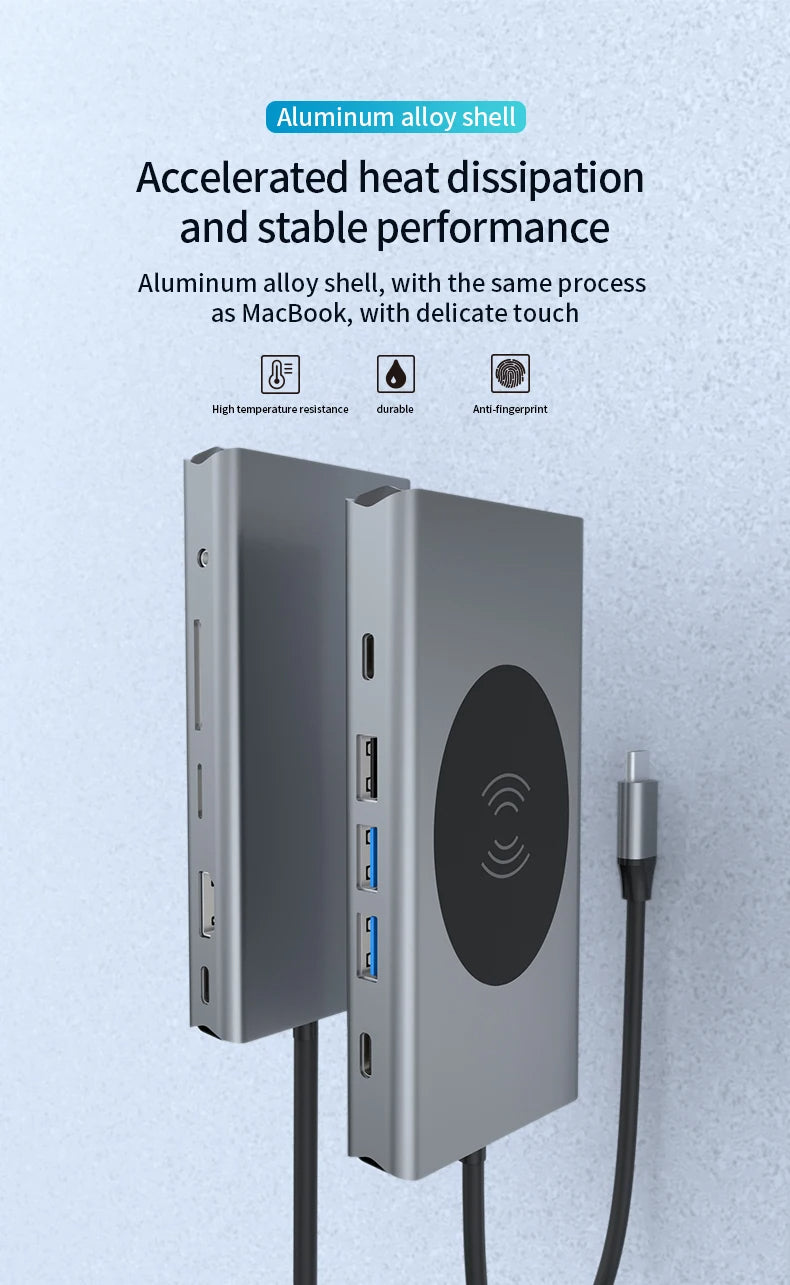 13 in 1 USB-C Hub with Wireless Charging