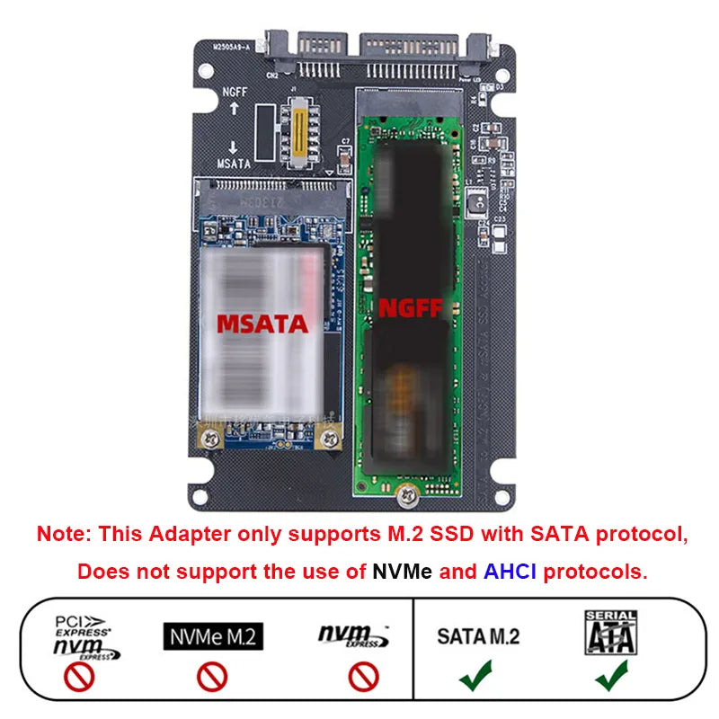 M.2 NGFF & MSATA SSD to SATA Adapter