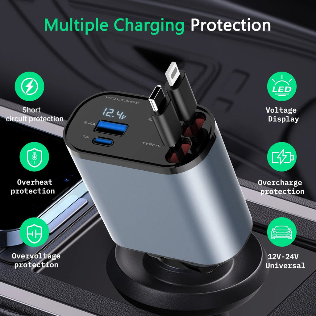 4 IN 1 Retractable Car Charger