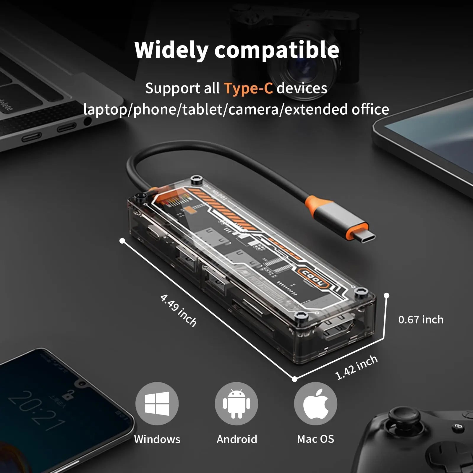 6 in 1 Transparent USB C Hub