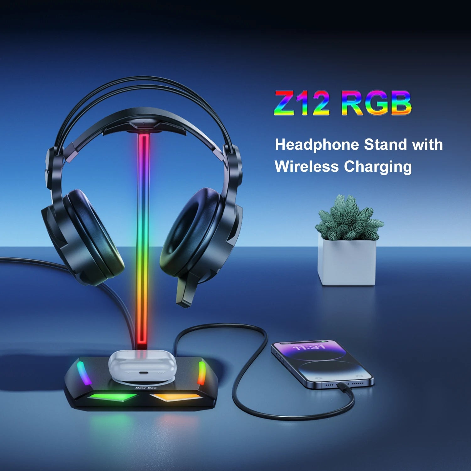 RGB Headphone Stand with Wireless Charging