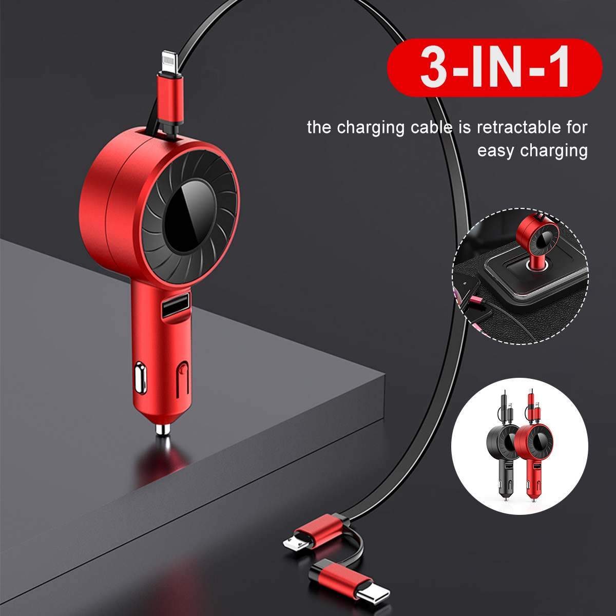 3 in 1 Retractable Car Charger – Premierity