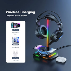 RGB Headphone Stand with Wireless Charging