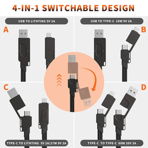 4 in 1 Fast Charging Cable Keychain