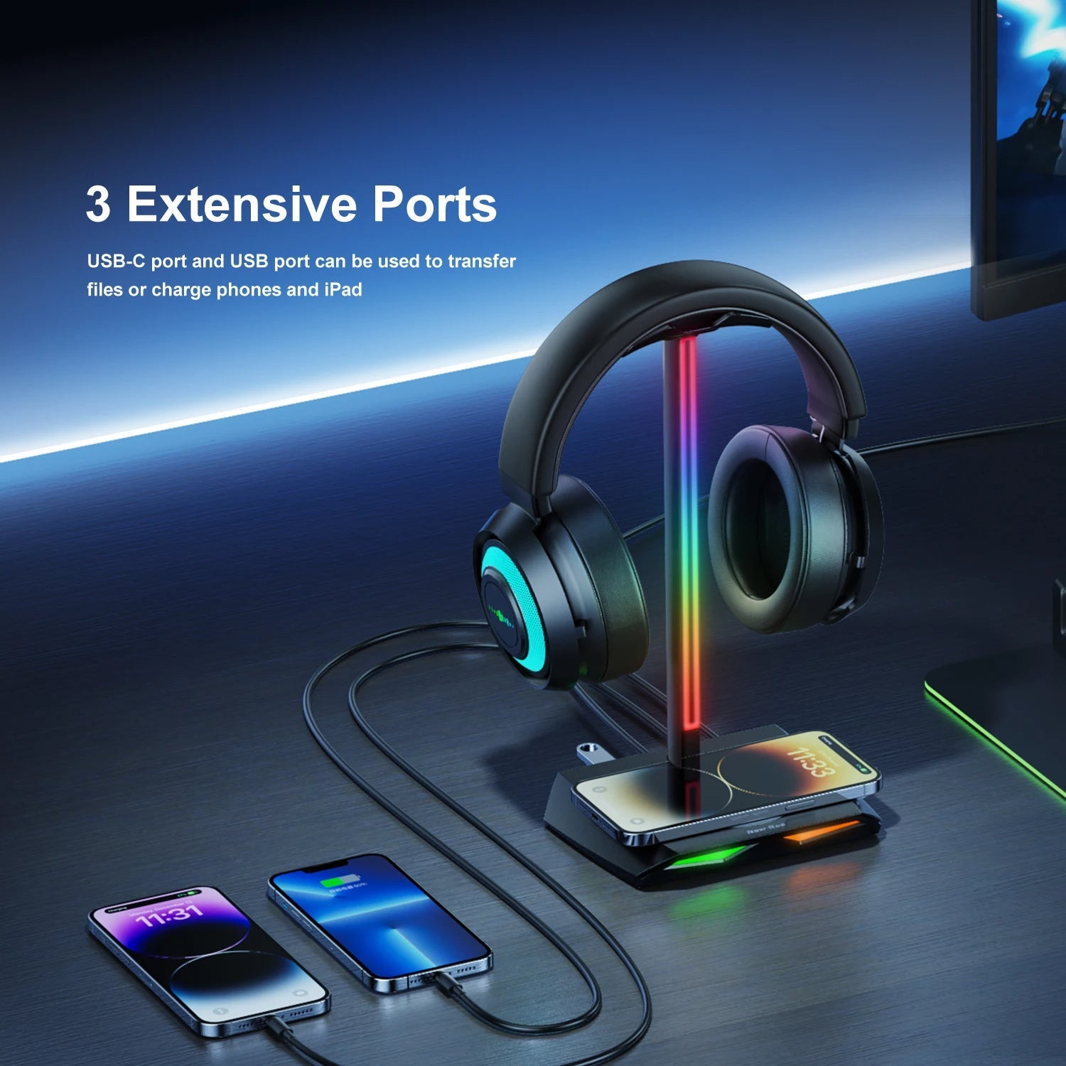 RGB Headphone Stand with Wireless Charging