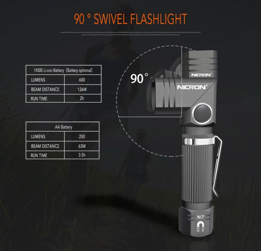 600 Lumens Tactical Flashlight - 90° Rotatable, 4 Light Mode - Premierity