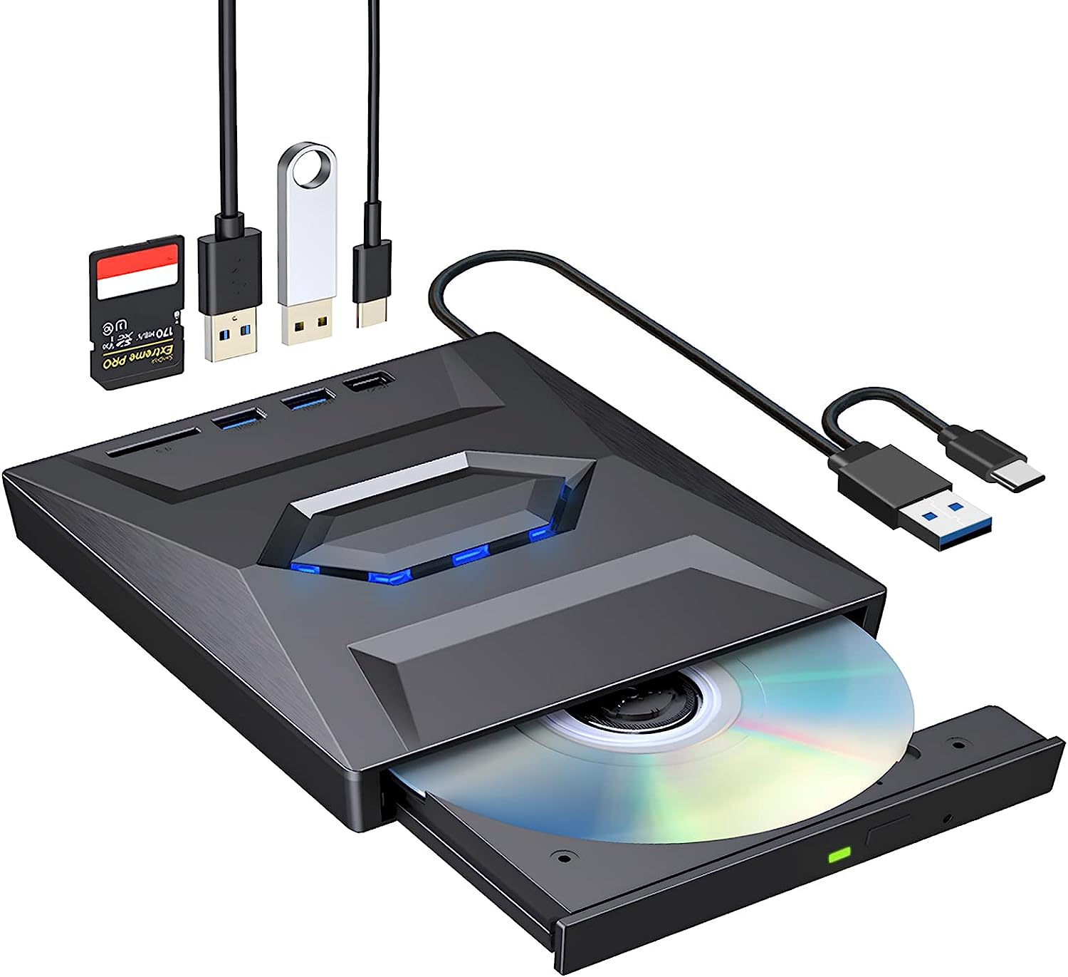 External CD/DVD Drive with Card Reader and USB Ports