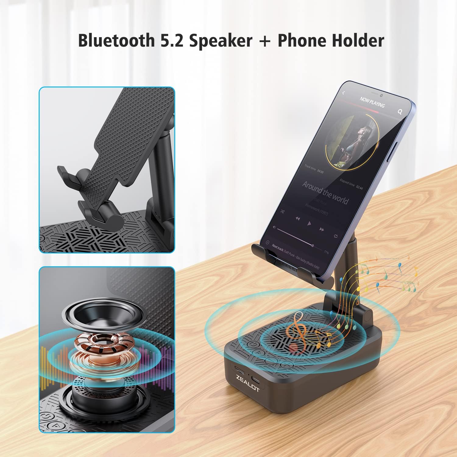 2 in 1 Phone Stand with Bluetooth Speaker