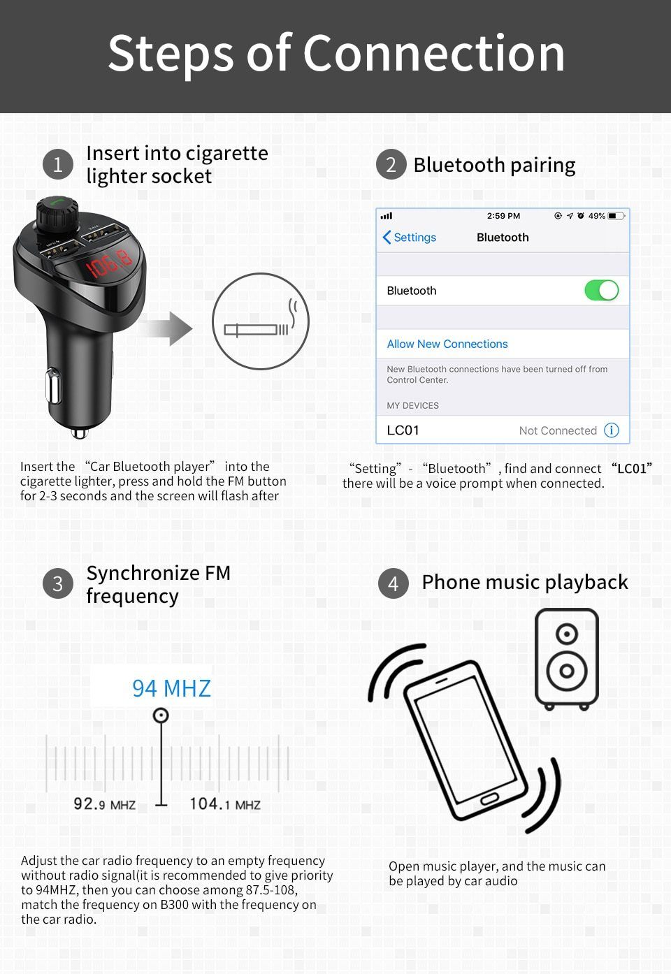 5 in 1 Bluetooth FM Transmitter