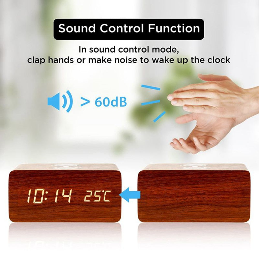 Wooden Clock with Wireless Charger