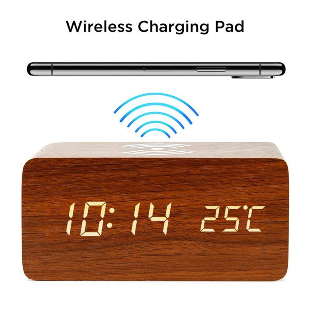 Wooden Clock with Wireless Charger